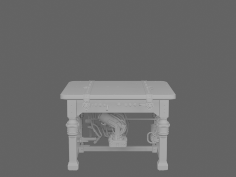 Three Dimensional Gothic Lab Table with Rusty Ironwork and Electrical Coils 3D Model