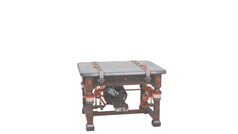 Three Dimensional Gothic Lab Table with Rusty Ironwork and Electrical Coils 3D Model .c4d .max .obj .3ds .fbx .stl .blend