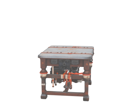 Three Dimensional Gothic Lab Table with Rusty Ironwork and Electrical Coils 3D Model