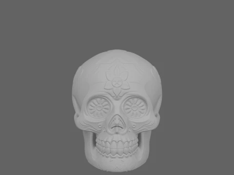 Festive 3D Candy Skull Model with Sugar Icing Floral Patterns Sparkling Gem Eyes Colorful Halloween 3D Model