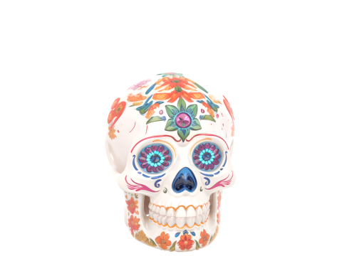 Festive 3D Candy Skull Model with Sugar Icing Floral Patterns Sparkling Gem Eyes Colorful Halloween 3D 모델