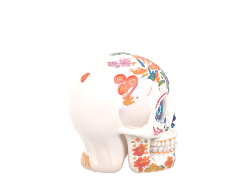 Festive 3D Candy Skull Model with Sugar Icing Floral Patterns Sparkling Gem Eyes Colorful Halloween 3D Model