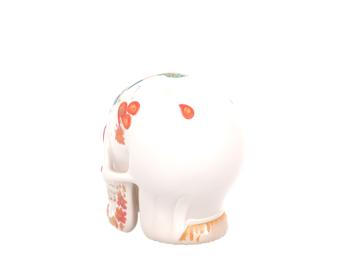 Festive 3D Candy Skull Model with Sugar Icing Floral Patterns Sparkling Gem Eyes Colorful Halloween Modelo 3D