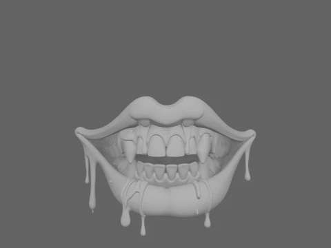 Premium of Vampire Fang Dentures with Blood Drips Metallic Sheen 3D Model