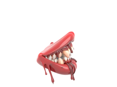 Premium of Vampire Fang Dentures with Blood Drips Metallic Sheen 3D Model