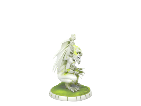 Gárgula de granito detalhada em 3D com asas de pedra, rosto rosnado e pés de garras cobertos de musgo Modelo 3D