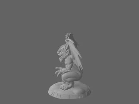 3D Detailed Granite Gargoyle with Stone Wings Snarling Face and Mossy Claw Feet 3D Model