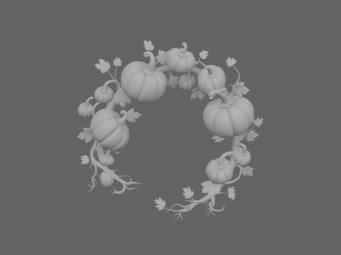 3D Exquisite Detailed Natural Pumpkin Vine Garland with Dewy Gourds and Leaves Four View 3D Model