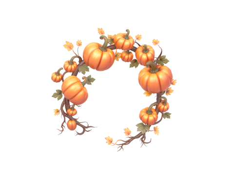 3D Exquisite Detailed Natural Pumpkin Vine Garland with Dewy Gourds and Leaves Four View 3D Model
