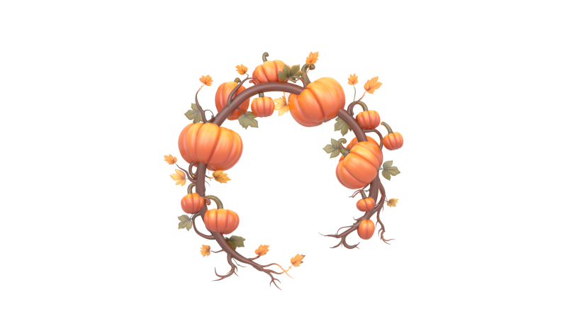 3D Exquisite Detailed Natural Pumpkin Vine Garland with Dewy Gourds and Leaves Four View 3D Model .c4d .max .obj .3ds .fbx .stl .blend 