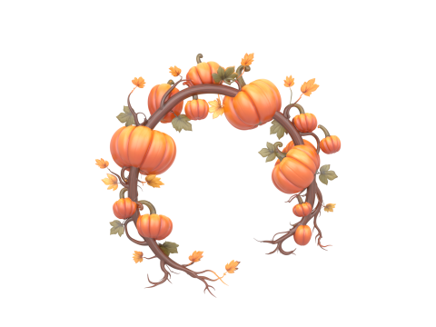 3D Exquisite Detailed Natural Pumpkin Vine Garland with Dewy Gourds and Leaves Four View Model 3D