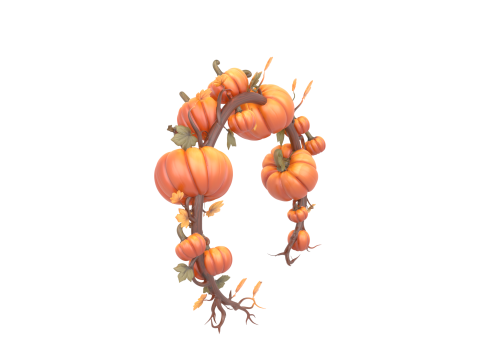 3D Exquisite Detailed Natural Pumpkin Vine Garland with Dewy Gourds and Leaves Four View 3D Model