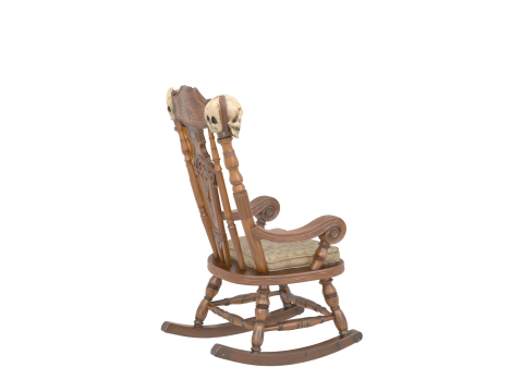 Spooky 3D Haunted Rocking Chair with Skull Carvings Worn Varnish and Creaky Wood Modello 3D