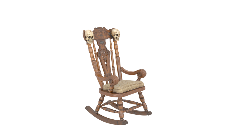 Spooky 3D Haunted Rocking Chair with Skull Carvings Worn Varnish and Creaky Wood Modello 3D .c4d .max .obj .3ds .fbx .stl .blend