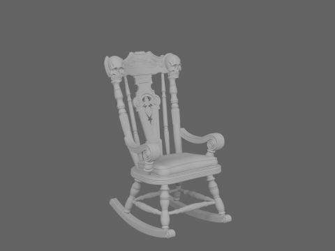 Spooky 3D Haunted Rocking Chair with Skull Carvings Worn Varnish and Creaky Wood Modello 3D