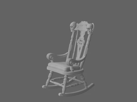 Kafatası Oymalı, Aşınmış Vernikli ve Gıcırtılı Ahşaplı &Uuml;rk&uuml;t&uuml;c&uuml; 3D Perili Sallanan Sandalye 3D Model