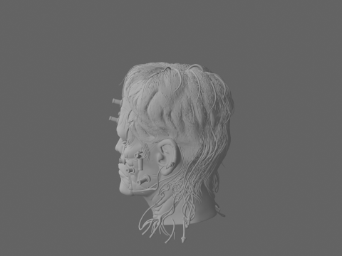 Intricate 3D Frankenstein Head Sculpture with Stitched Scars and Metallic Bolts 3D Model