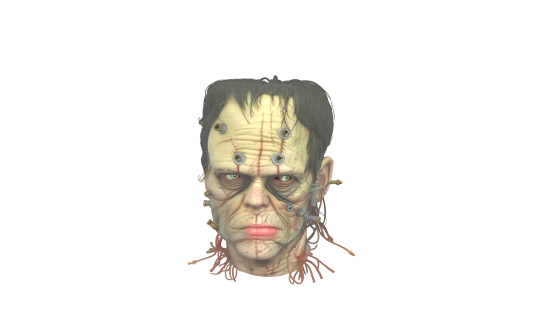 Intricate 3D Frankenstein Head Sculpture with Stitched Scars and Metallic Bolts 3D Model .c4d .max .obj .3ds .fbx .stl .blend 
