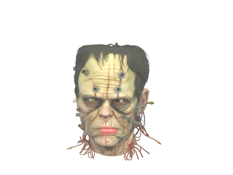 Intricate 3D Frankenstein Head Sculpture with Stitched Scars and Metallic Bolts Model 3D