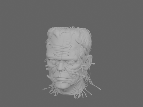 Intricate 3D Frankenstein Head Sculpture with Stitched Scars and Metallic Bolts 3D Model