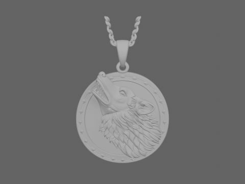 Elegant Silver 3D Werewolf Moon Pendant with Detailed Howling Wolf and Lunar Phase Engravings Model 3D