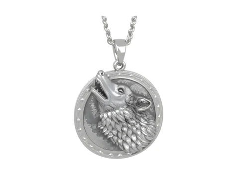 Elegant Silver 3D Werewolf Moon Pendant with Detailed Howling Wolf and Lunar Phase Engravings 3D Model
