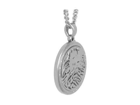 Elegant Silver 3D Werewolf Moon Pendant with Detailed Howling Wolf and Lunar Phase Engravings 3D Model