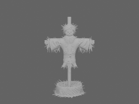 Model Orang-orangan Sawah Asli 3D dengan Mata Kancing Isian Jerami dan Tambalan Goni Model 3D