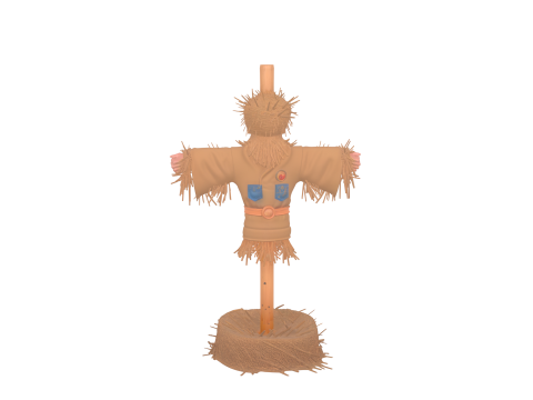 Model Orang-orangan Sawah Asli 3D dengan Mata Kancing Isian Jerami dan Tambalan Goni Model 3D