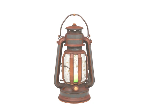3D Detailed Goblin Lantern Model Rusty Iron with Green Glowing Flame Cage 3D Model