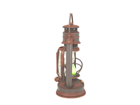 3D Detailed Goblin Lantern Model Rusty Iron with Green Glowing Flame Cage 3D Model