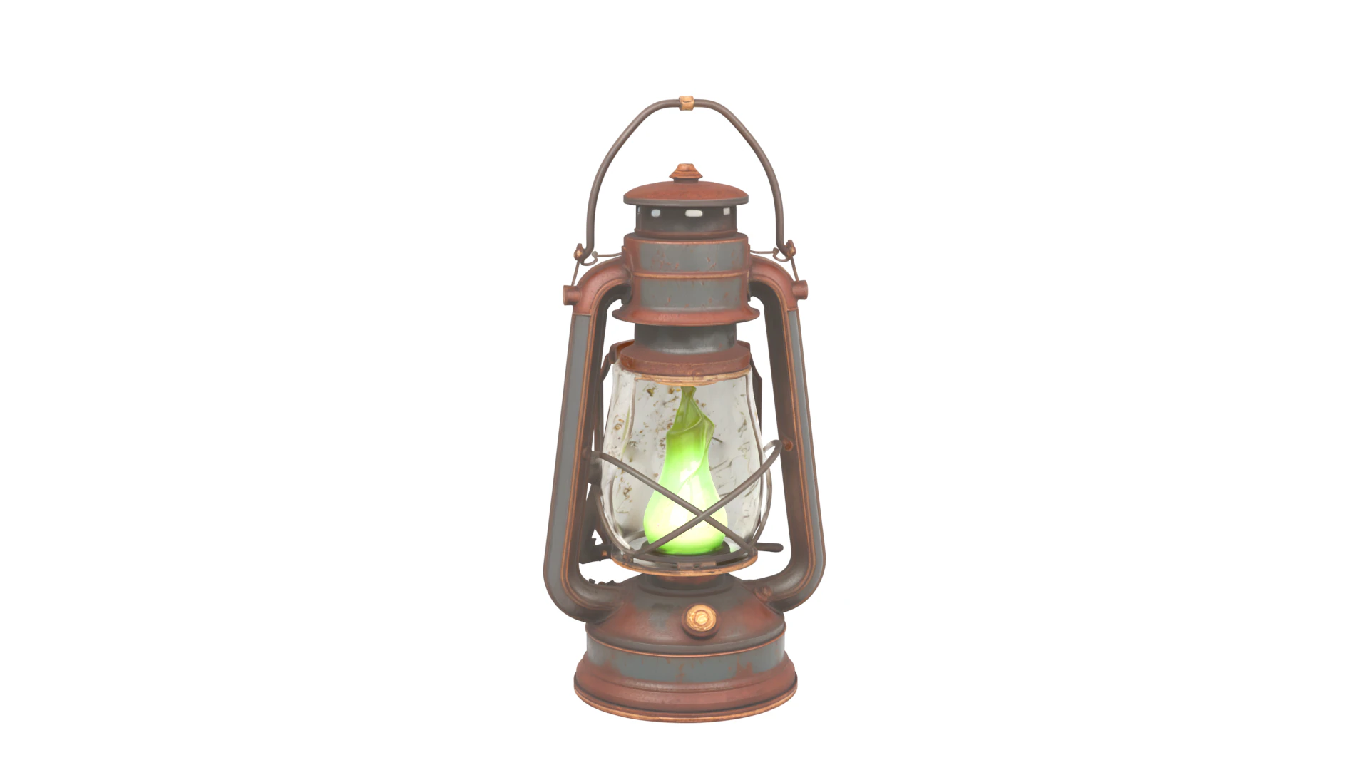 3D Detailed Goblin Lantern Model Rusty Iron with Green Glowing Flame Cage 3D Model .c4d .max .obj .3ds .fbx .stl .blend 