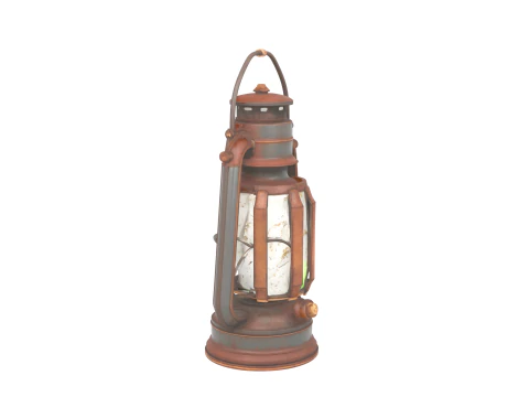 3D Detailed Goblin Lantern Model Rusty Iron with Green Glowing Flame Cage 3D Model