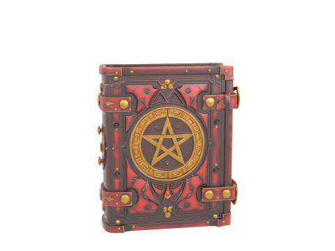 3D Aged Leather Grimoire Book Cover with Gold Pentagram Stamping 3D Model