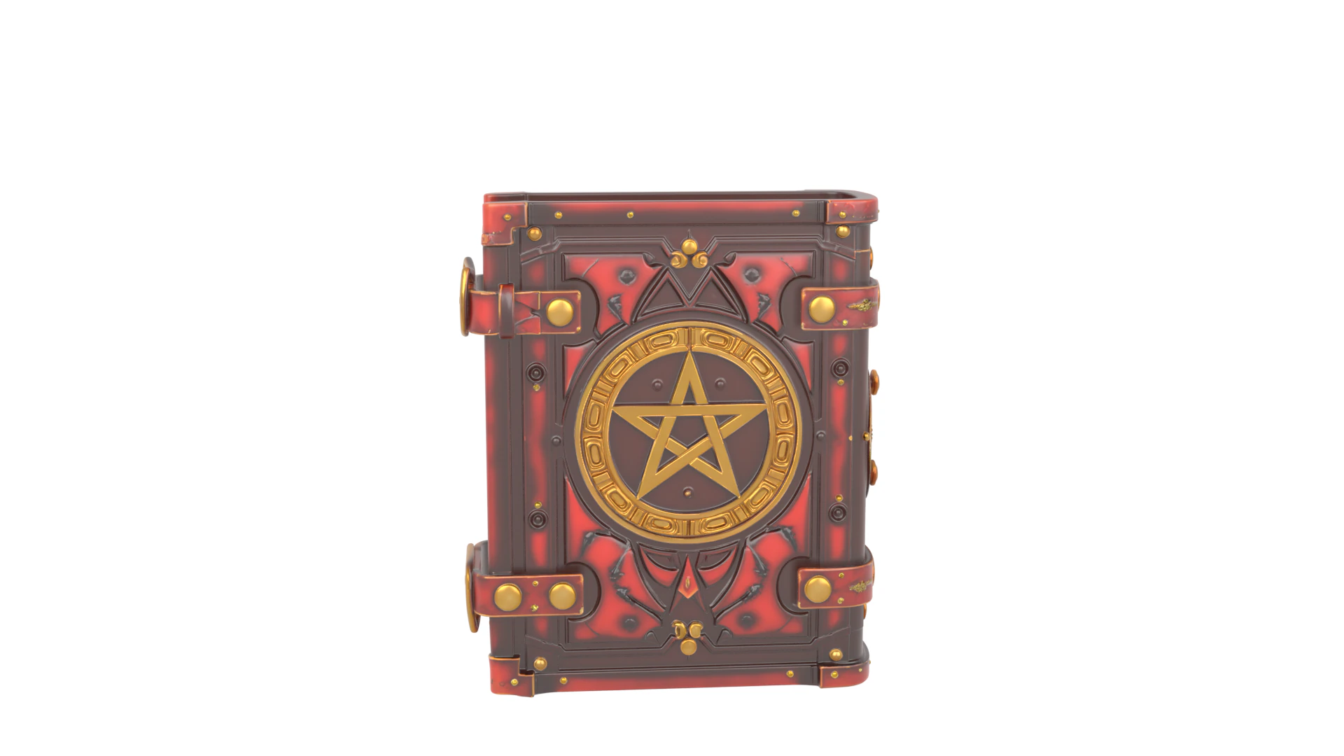 3D Aged Leather Grimoire Book Cover with Gold Pentagram Stamping 3D Model .c4d .max .obj .3ds .fbx .stl .blend 