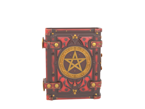 3D Aged Leather Grimoire Book Cover with Gold Pentagram Stamping 3D Model