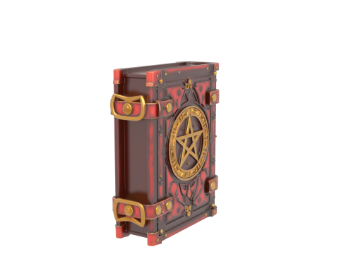 3D Aged Leather Grimoire Book Cover with Gold Pentagram Stamping 3D Model
