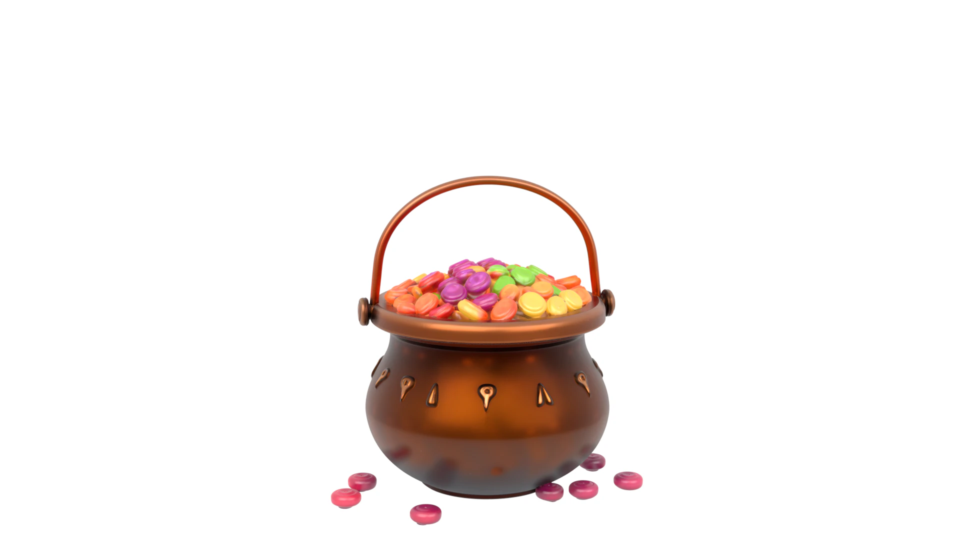 3D Detailed Halloween Cauldron Candy Bucket with Metallic Bubbling Effect 3D Model .c4d .max .obj .3ds .fbx .stl .blend