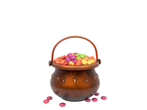 3D Detailed Halloween Cauldron Candy Bucket with Metallic Bubbling Effect Modelo 3D