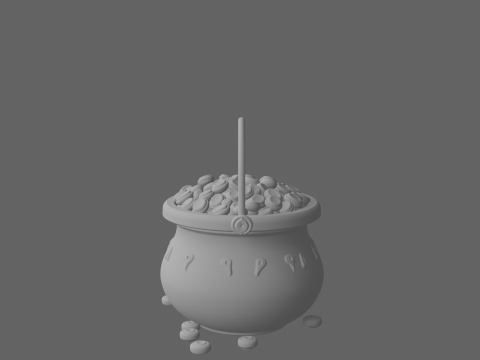 3D Detailed Halloween Cauldron Candy Bucket with Metallic Bubbling Effect Modello 3D