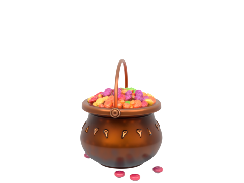 3D Detailed Halloween Cauldron Candy Bucket with Metallic Bubbling Effect Modello 3D