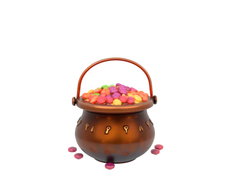 3D Detailed Halloween Cauldron Candy Bucket with Metallic Bubbling Effect 3D Model