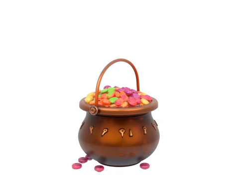 3D Detailed Halloween Cauldron Candy Bucket with Metallic Bubbling Effect 3D Model