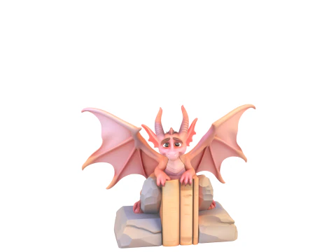 Squisito modello fermalibri Gargoyle 3D con apertura alare in pietra e base in marmo stagionato Modello 3D