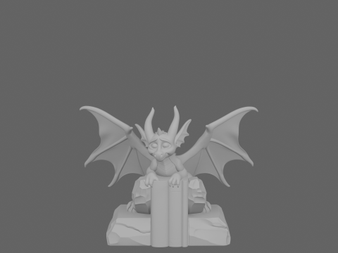 Exquisite 3D Gargoyle Bookend Model with Stone Wingspan and Weathered Marble Base 3D Model