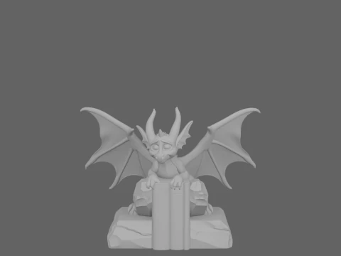 Exquisite 3D Gargoyle Bookend Model with Stone Wingspan and Weathered Marble Base 3D Model