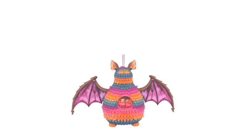 Colorful 3D Halloween Bat Piata Model with Candy Slot and String Hanger for Games Modèle 3D .c4d .max .obj .3ds .fbx .stl .blend 