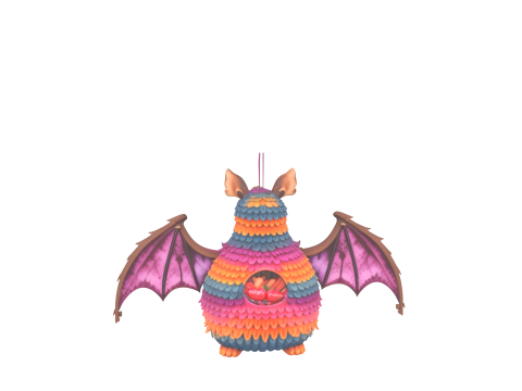 Colorful 3D Halloween Bat Piata Model with Candy Slot and String Hanger for Games Modello 3D