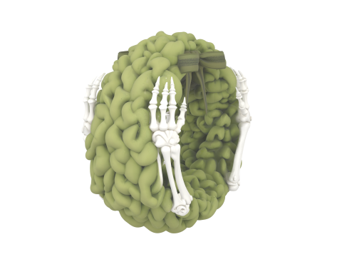 हड्डी सफेद कंकाल हथियार रिबन धनुष और पुष्प खोपड़ी के साथ 3डी उत्सव हरा दरवाजा पुष्पांजलि 3D मॉडल