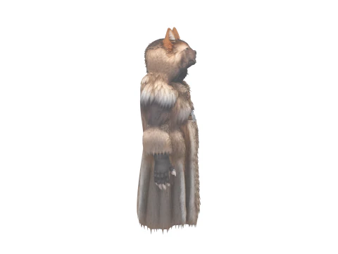 Capa con capucha de piel de hombre lobo detallada en 3D con cierres de garra y ribete de cuero Modelo 3D